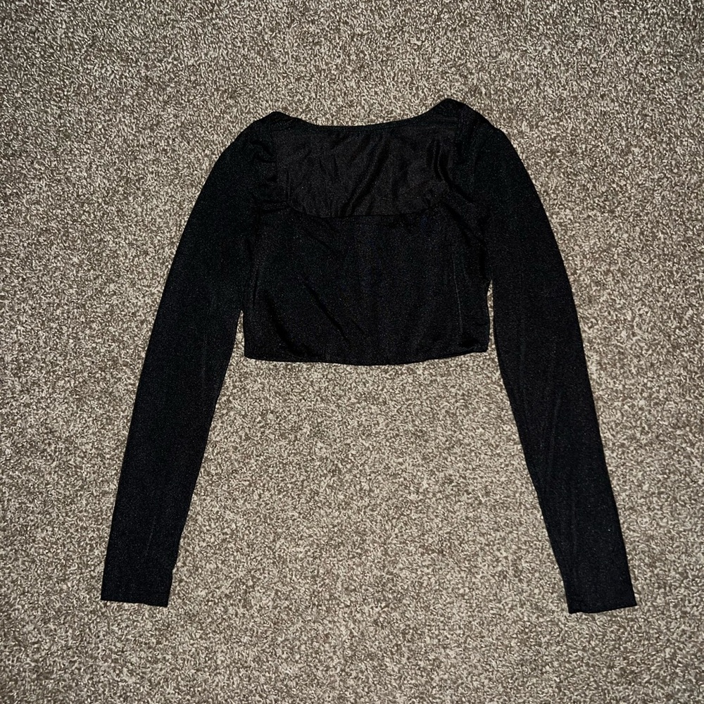 SHEIN Vintage OG Black Long Sleeve Open Chest Crop Top